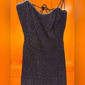 Vintage Dave and Johnny Elegant Black Sparkling Evening Dress